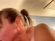 'Mature cougar with saggy boobs riding anal and farting out cum'