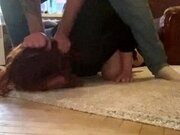 'A submissive slut licks his dirty socks after work, sucks feet and gets orgasm from toeing her pussy'