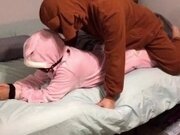 'Bunny onesie tied up and fucked in bed'