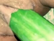 'fucking my pussy with a huge cucumber'