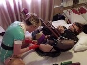 'Latex Nurse Pegging Her Bondage Sissy Slut. Essex Girl Lisa & Tgirl Lucy'