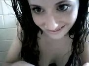 Dark-haired camwhore with perky tits strips for me in the bathroom