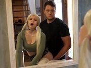 'Sucked on a dare and was fucked hard by a blonde in a school uniform and moans loudly'