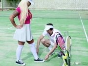 Rogue tennis ball produces an anal racket