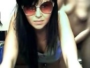 Dirty brunette slender harlot shows off topless on webcam