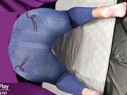Big ass in jeans pissing with vibrator